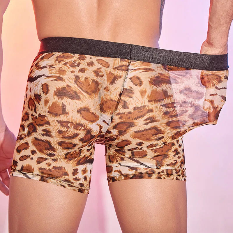 Men's leopard print boxer shorts underwear in nylon free size