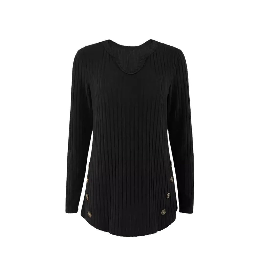 Black or grey green polyester knitted button-front casual sweater with regular sleeves