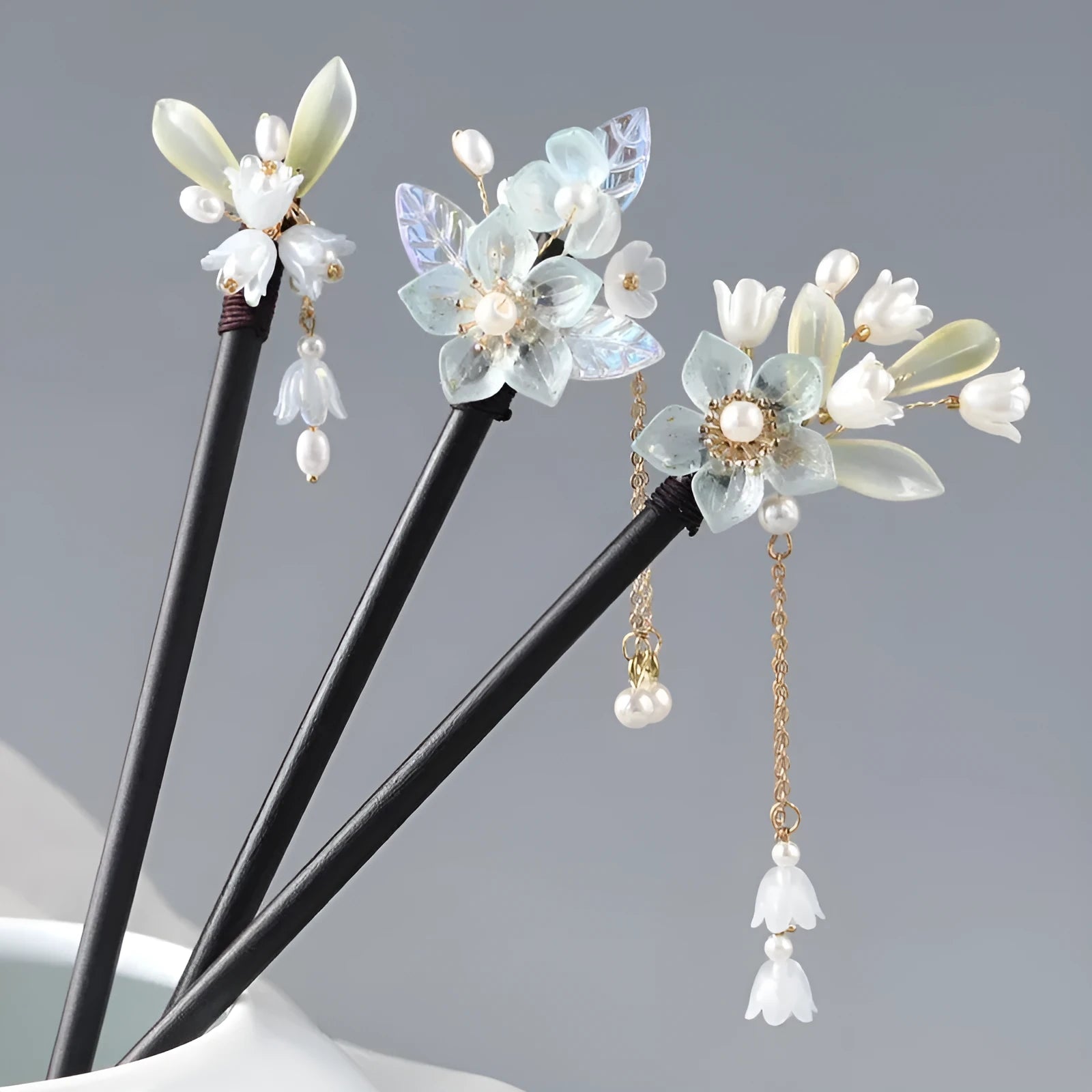 New Chinese style antique hairpin with floral design in Autumn Pink Magnolia colour for updo hairstyles