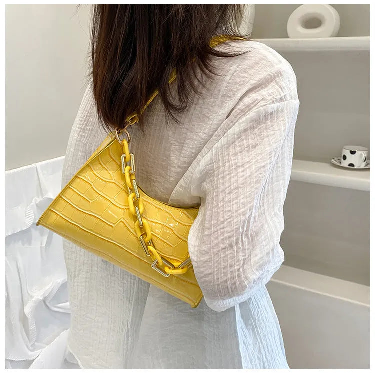 Fashion stone texture shoulder bag with chain in horizontal square shape