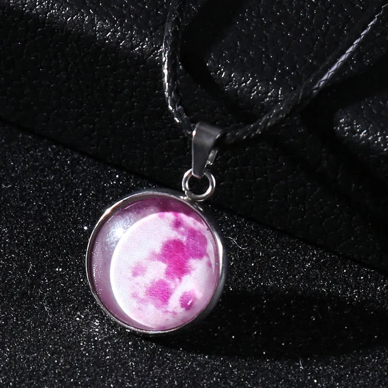 Christmas moon night sky luminous alloy pendant necklace with constellation design in glass and coloured glaze