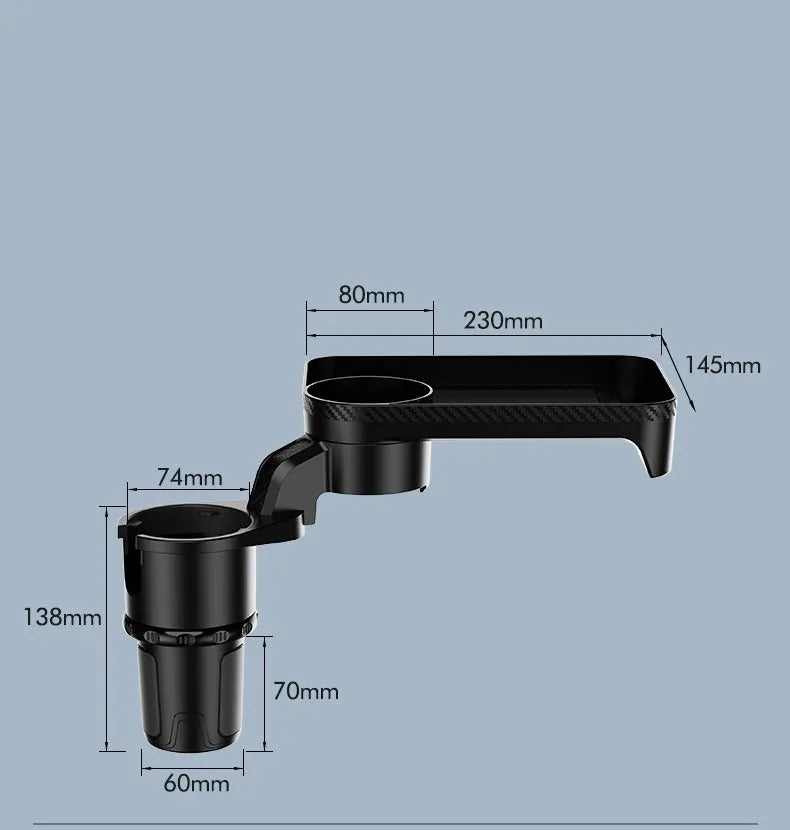 Black ABS plastic car-mounted 360-degree rotating dinner tray holder showing rotation mechanism