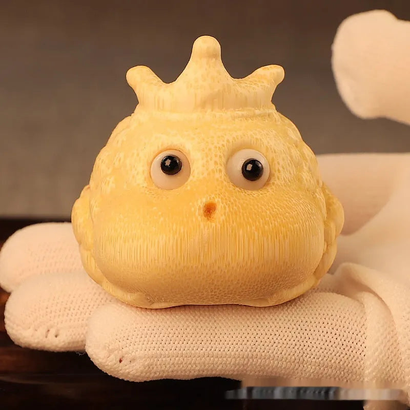 Solid bamboo carving of a cute Crown Princess toad hand ornament