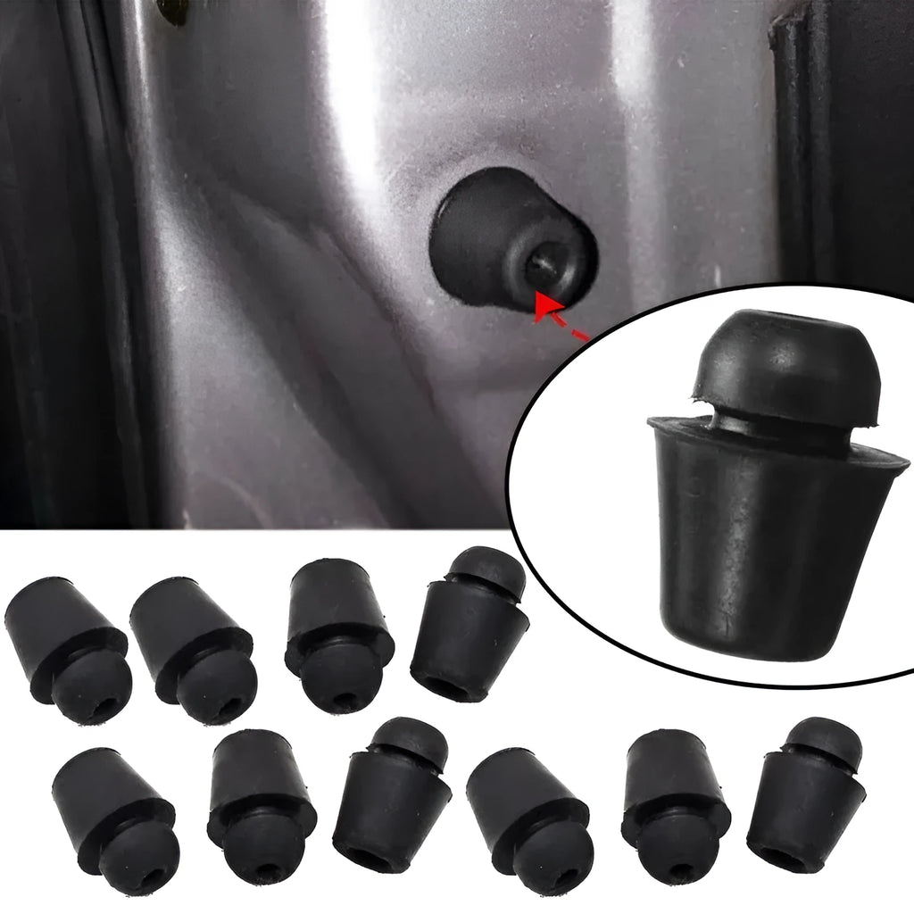 Ten black rubber automotive strut damping buckles for bootlid shock absorption.