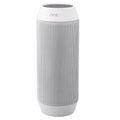 Mini black or white Bluetooth stereo with colourful lights showing 360° sound and compact dimensions