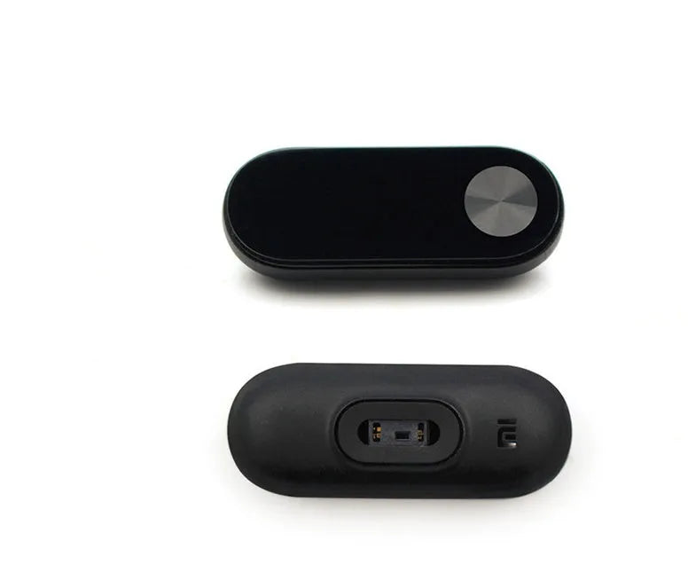 Black Xiaomi Mi Band 2 fitness tracker with OLED screen on an adjustable wrist strap