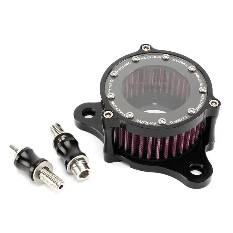 CNC aluminium motorcycle air filter with transparent glass body and red filter element for Harley Sportster