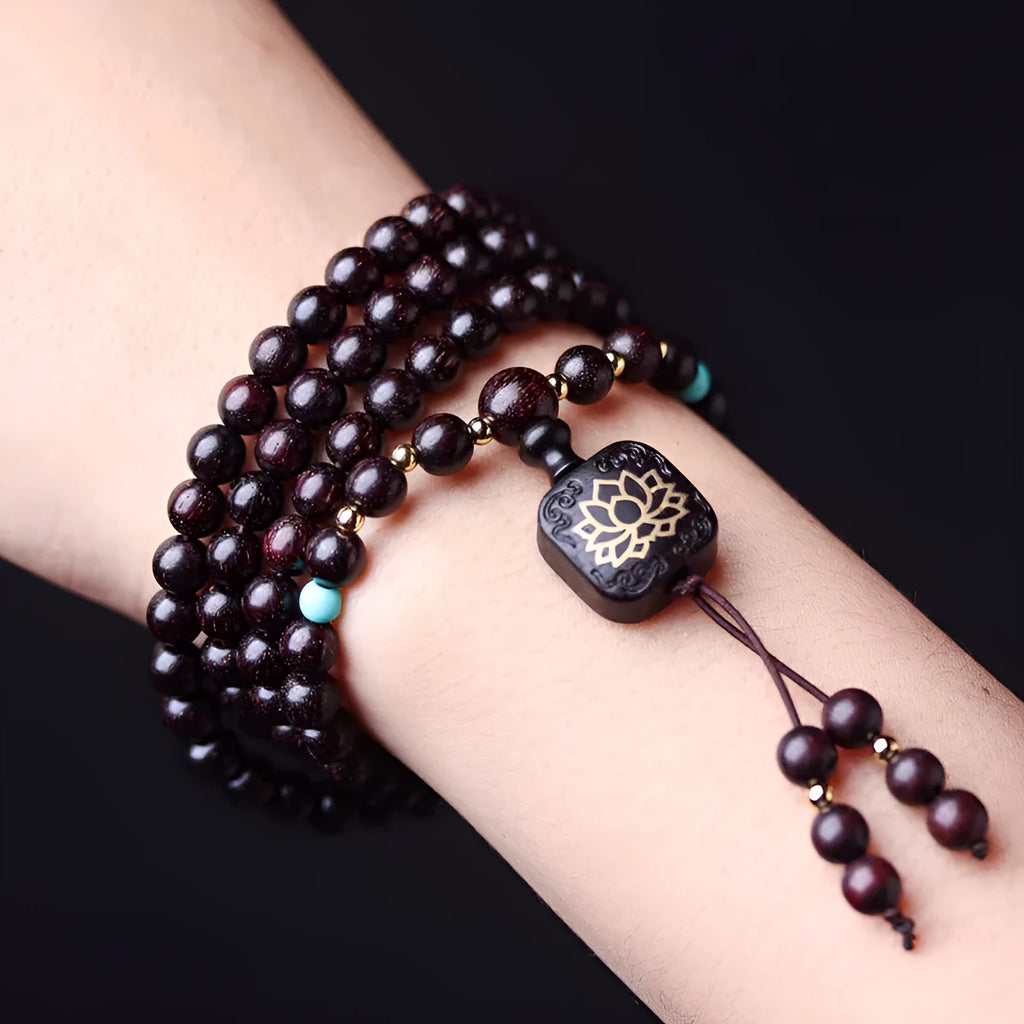 Zambia rosewood bead bracelet with 108 flat lotus pendant beads for DIY jewellery making