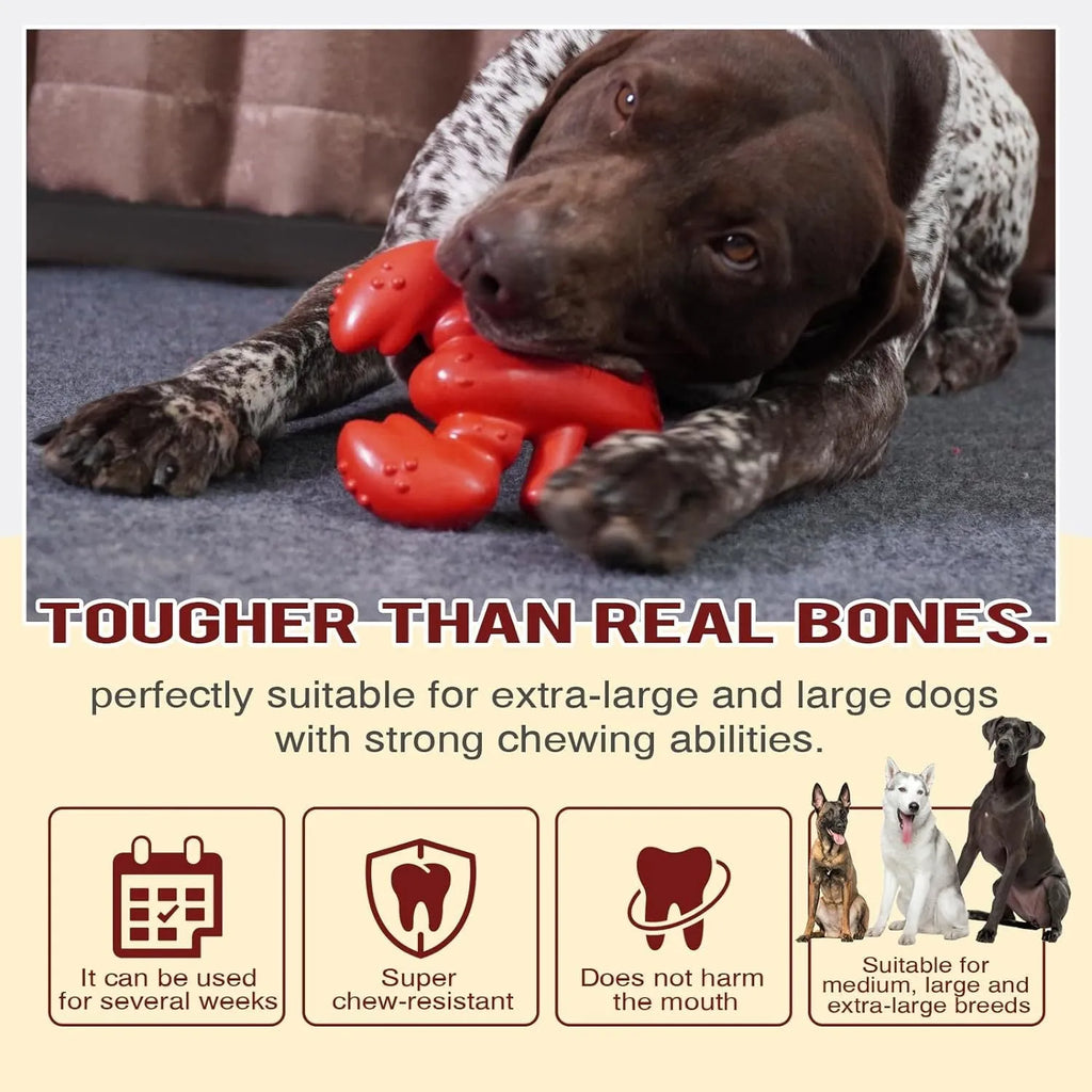 Red hard-wearing dog chew bone for aggressive chewers and large breed dogs