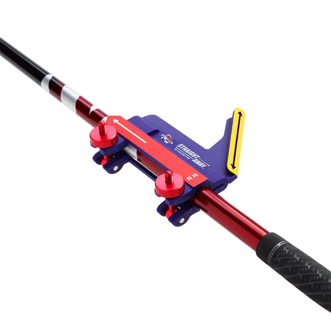 Golf swing plane training simulator in plastic construction showing logo and non-logo colour options