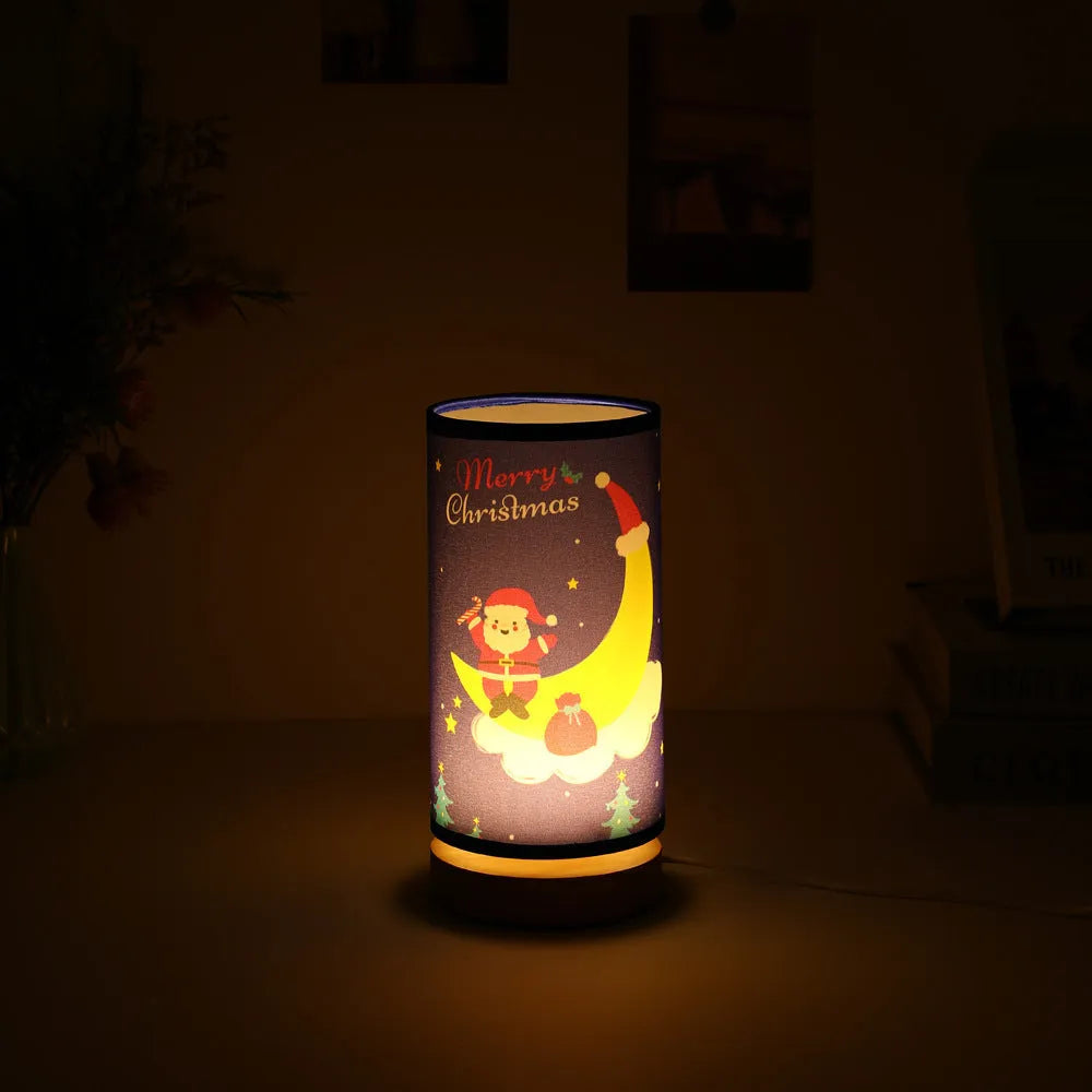 European style Santa Claus LED night light with USB plug and bamboo lamp holder
