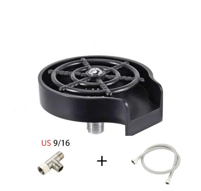 Black stainless steel automatic glass washer with ABS plastic base and copper hose connection