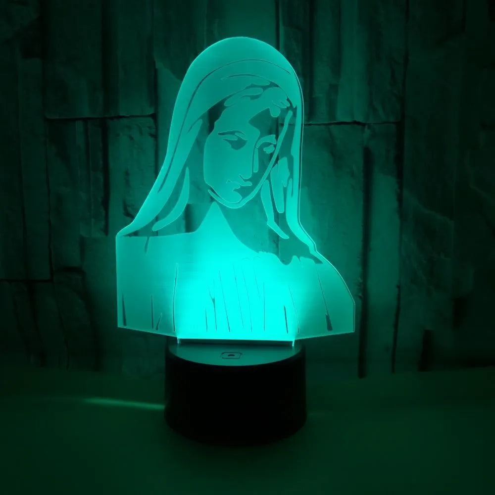 3D LED night light showing a stereoscopic dual-ring light pattern from a thin acrylic panel on an ABS base.