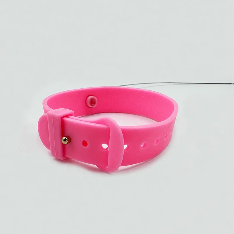 Pink cat collar toy with feather and bell made from steel wire and plastic for neck circumference 17-27cm
