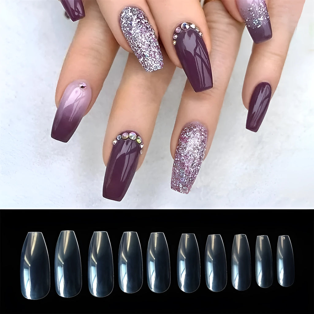 500 clear natural false nails with 10 different sizes made from ABS plastic