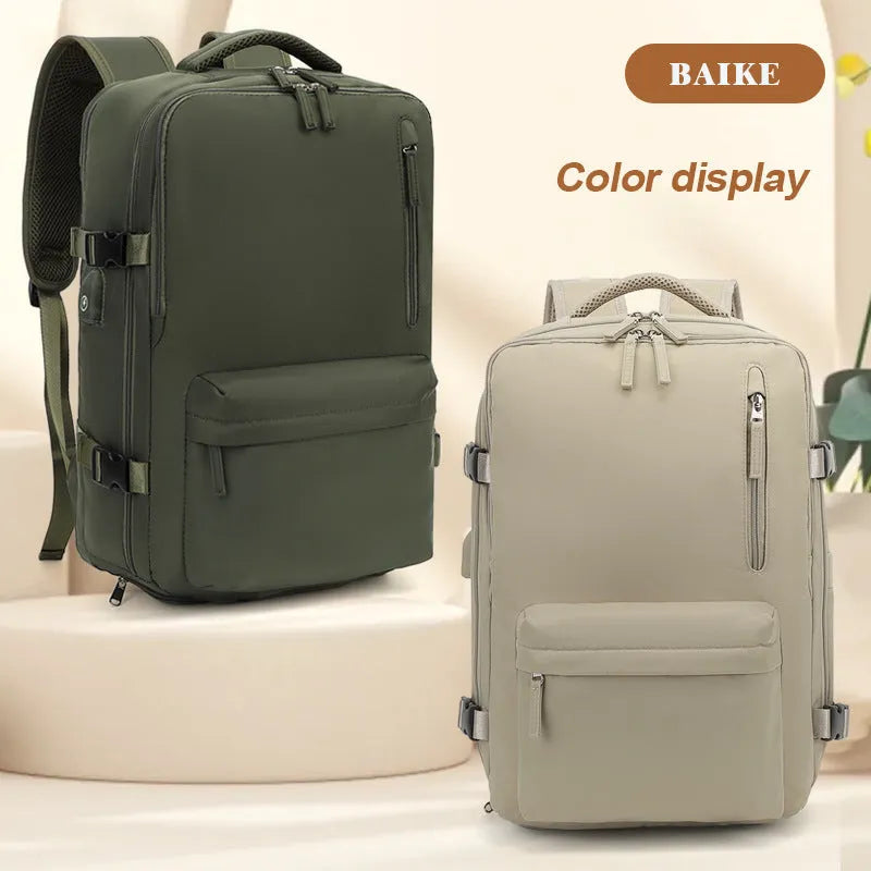 Large capacity waterproof travel backpack with Oxford cloth material and curved shoulder straps