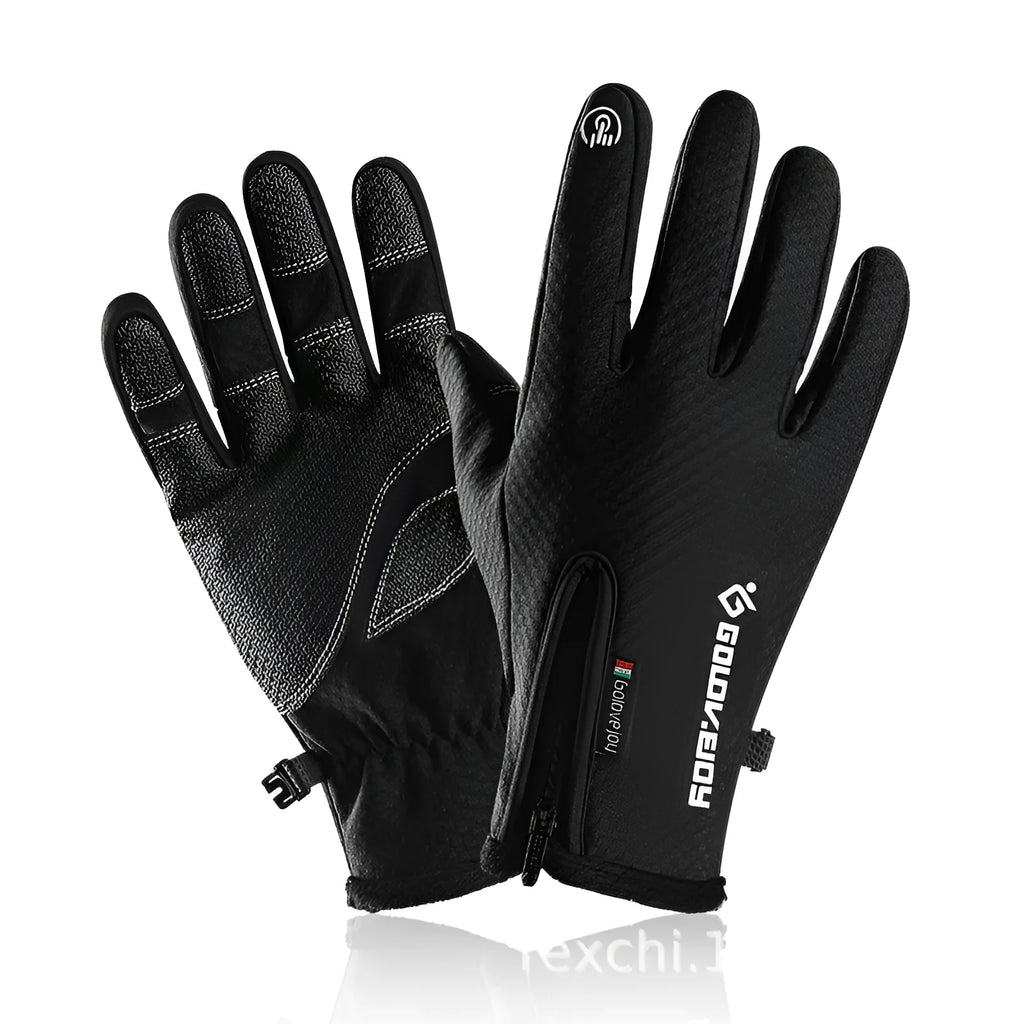 Polar fleece winter cycling gloves with split finger design in black, front view
