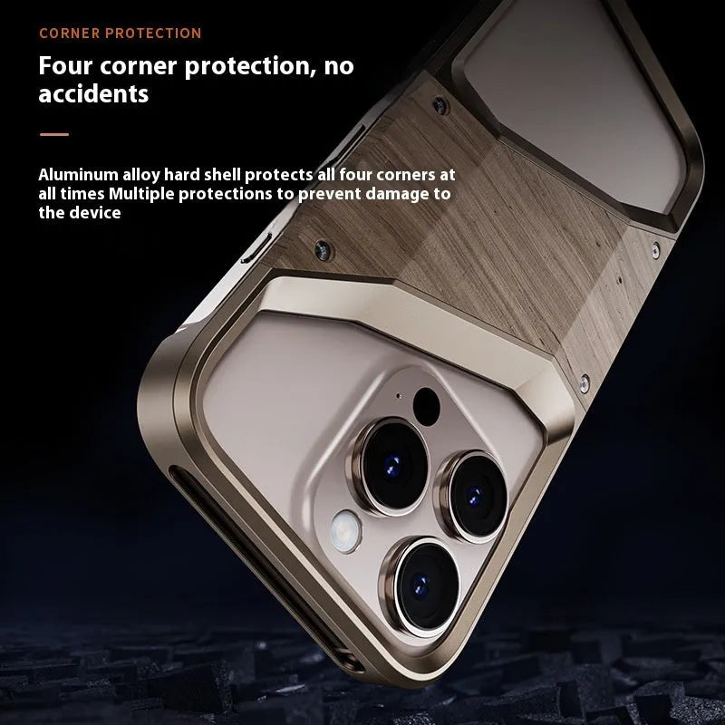 Hollow solid wood aluminium alloy heat dissipation phone case in dark gray for iPhone