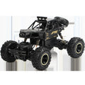 Large black 4WD remote control climbing car on rough terrain with wireless controller