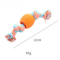 Blue dog chew toy with molar design and rope elements for teeth cleaning and interactive play