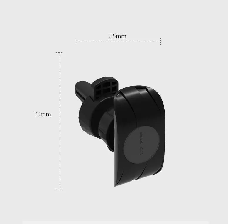 Glossy black car phone holder mounted on car air vent for smartphone securement