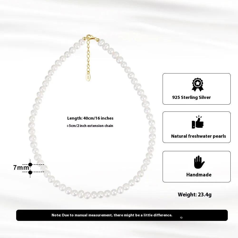 Women's adjustable necklace with natural freshwater pearls on 925 sterling silver chain