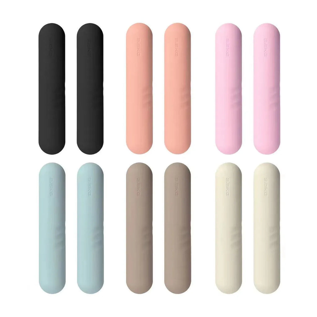 Silicone-edged hand-drawn dumbbell stick in a selected colour, shown with weight options for fitness training.
