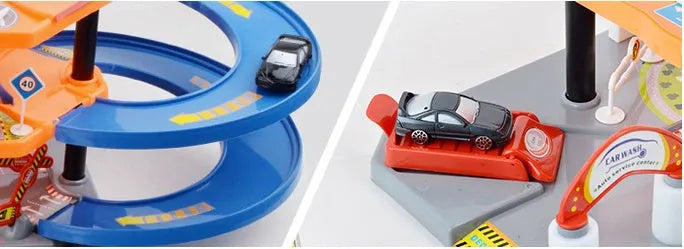 Multi-coloured 3D parking lot model toy made from ABS plastic for children's DIY assembly and spatial thinking play