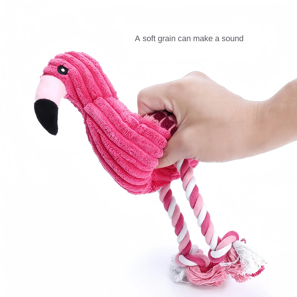 Colourful animal-shaped corduroy squeaky dog toy with reinforced stitching