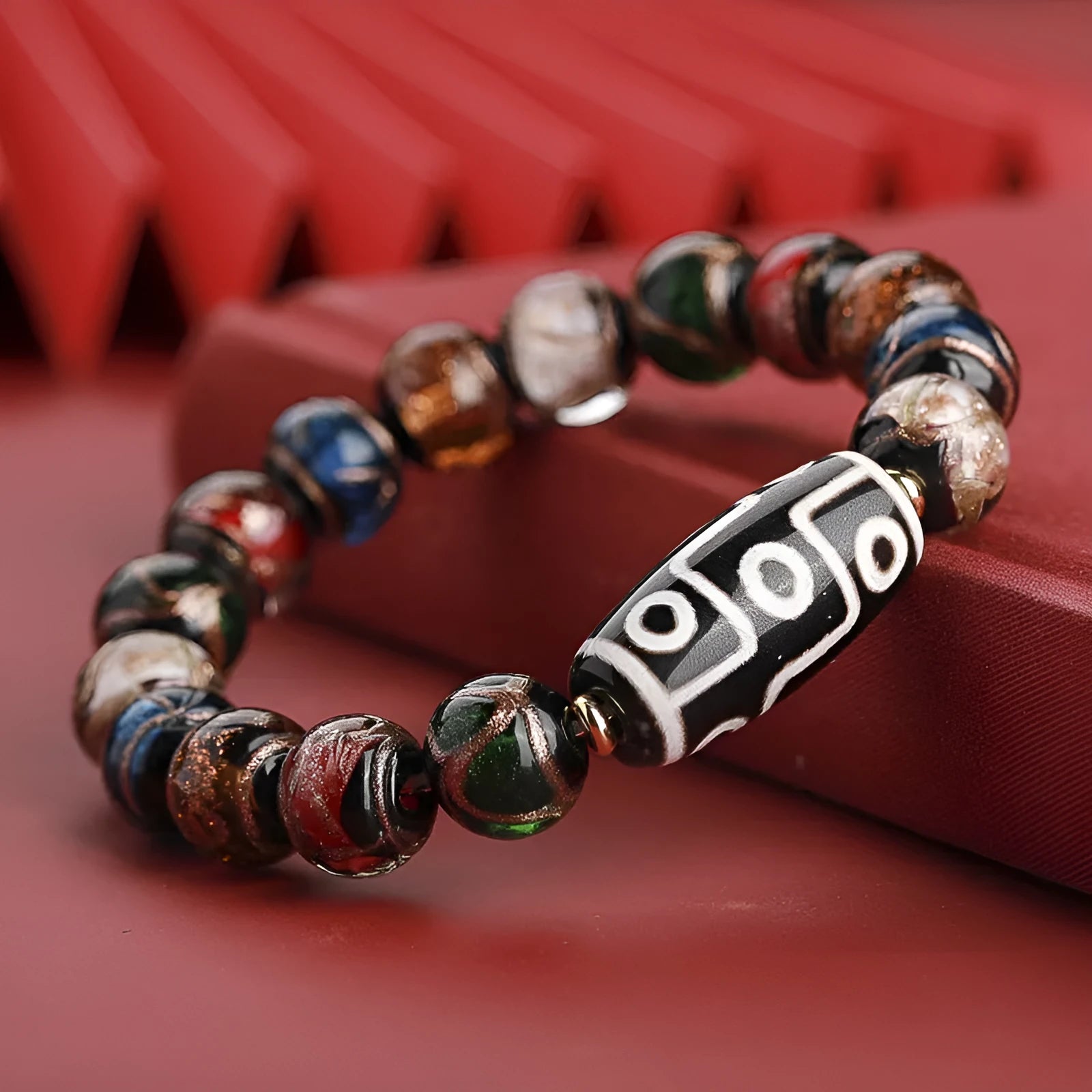 Chinese five-colour year snake lucky bracelet made from colourful coloured glaze beads