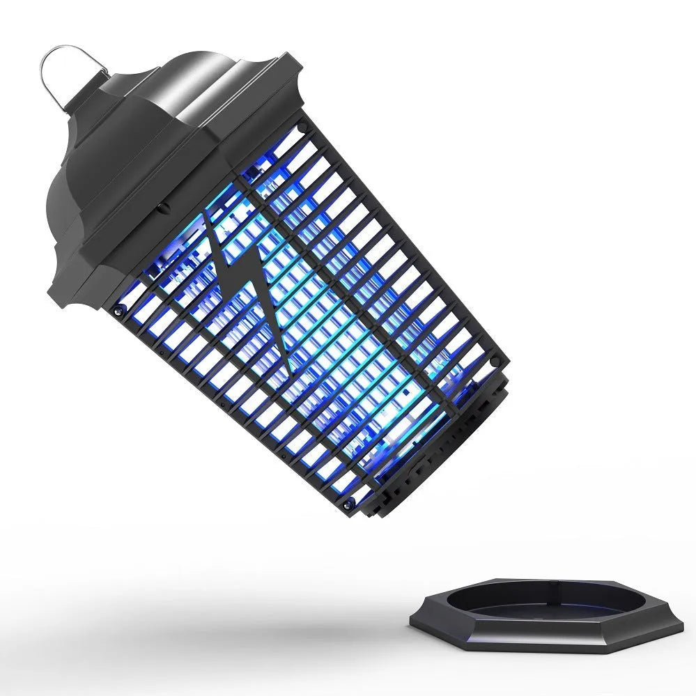 Black outdoor UV mosquito catcher with electric shock grid for garden and patio use
