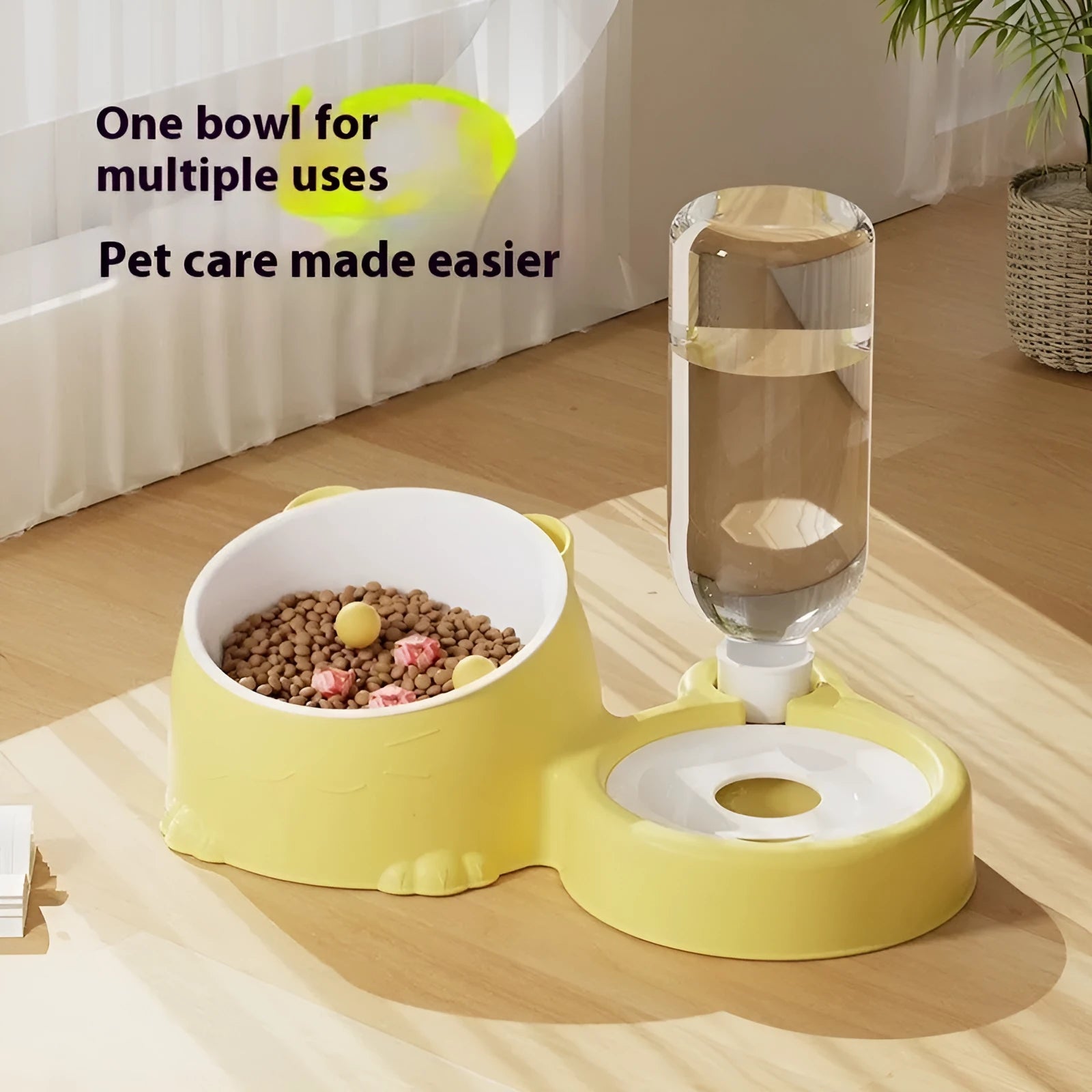 Plastic double bowl pet feeding basin for cats in multiple colour options.