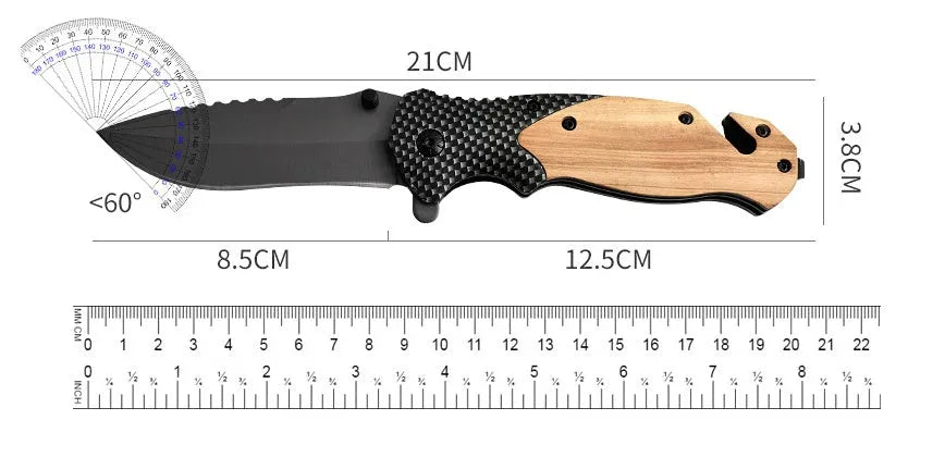 Outdoor Moonlight folding camping knife with laser Damascus pattern stainless steel blade and sandalwood handle