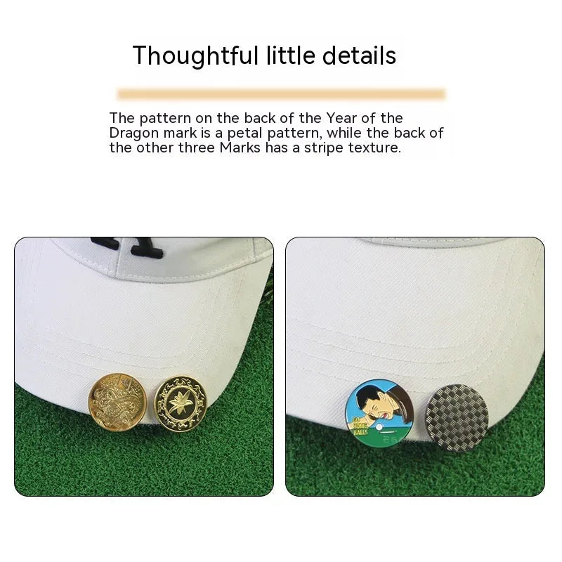 Zinc alloy golf hat clip with engraved Dragon Year pattern for sports accessories