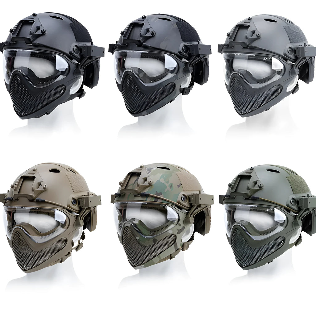 Simple loading and unloading ABS integrated mask helmet in solid black colour
