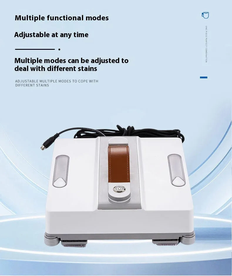 White intelligent window cleaning robot with water spray nozzles for high-rise buildings