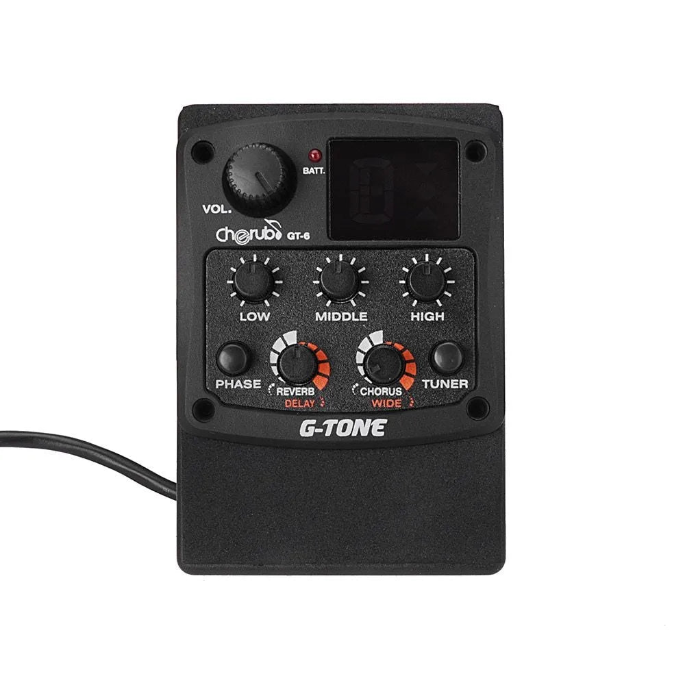 Cherub GT-6 black acoustic guitar pickup preamp with tone controls and effects