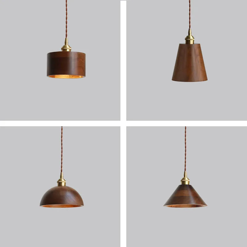 Black walnut and copper art single-head droplight chandelier pendant light