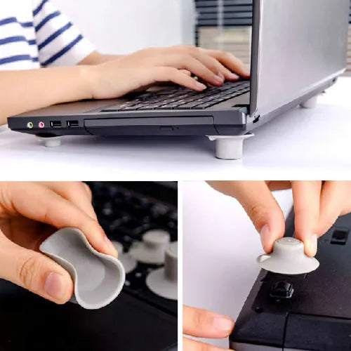 Grey plastic laptop cooling pad stand with 2 large and 2 small risers for better ventilation and viewing angles