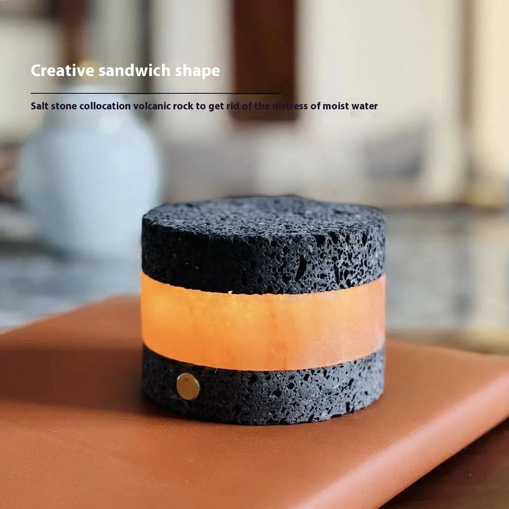 Small orange volcanic rock USB night lamp with touch dimming and essential oil tray