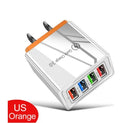 Four-port USB mobile phone charger with LED indicator in multiple colour options