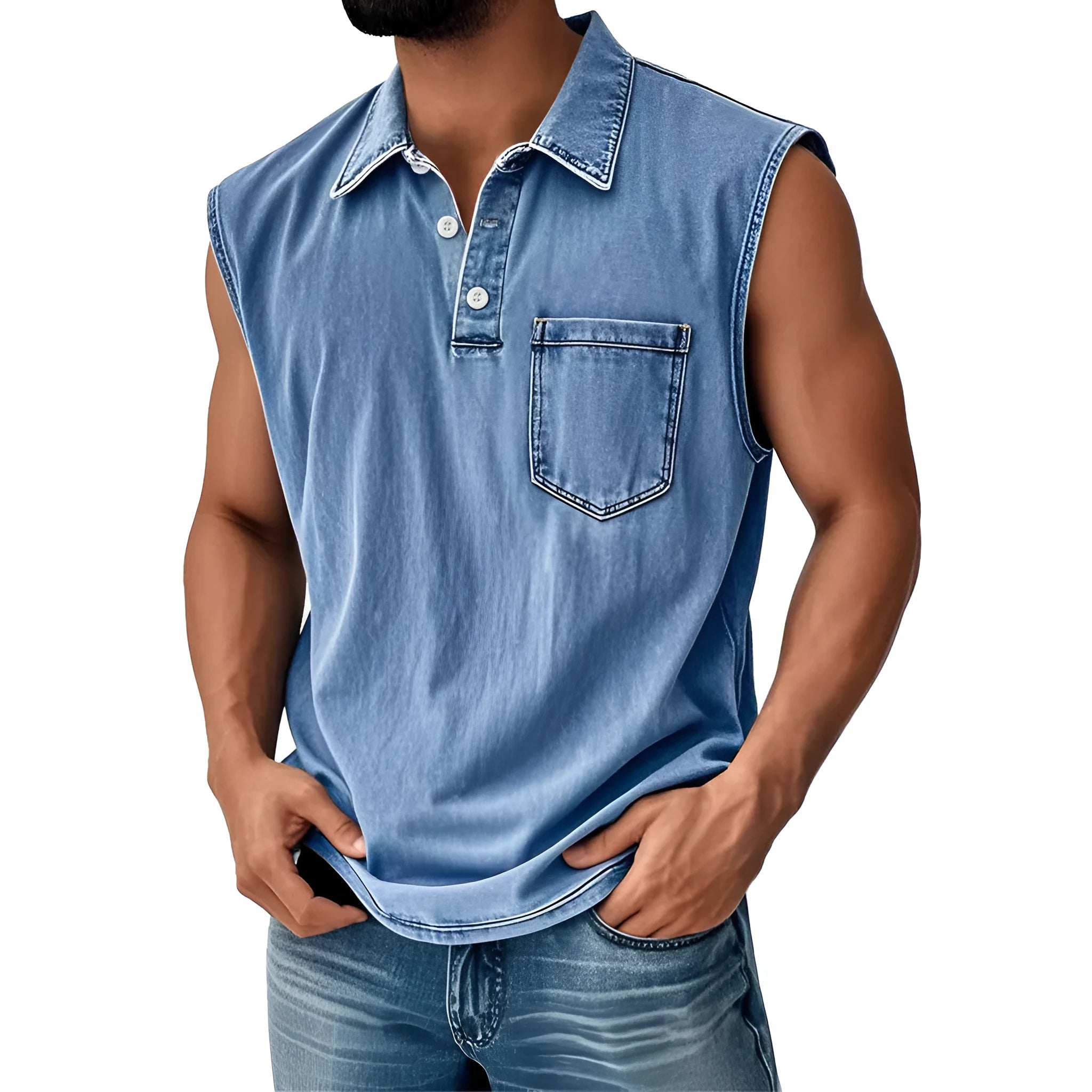 Man wearing a short sleeve polo shirt with a 3D digital printed graphic design in a loose, casual fit.