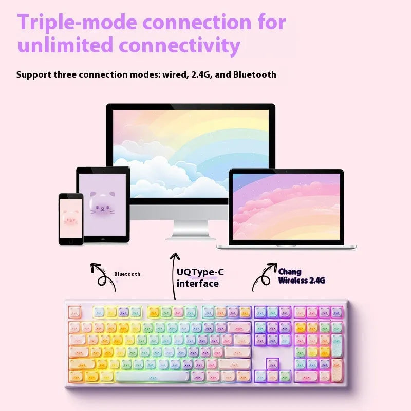 MG108B candy cat coloured mechanical keyboard with Bluetooth connectivity and piano shaft switches