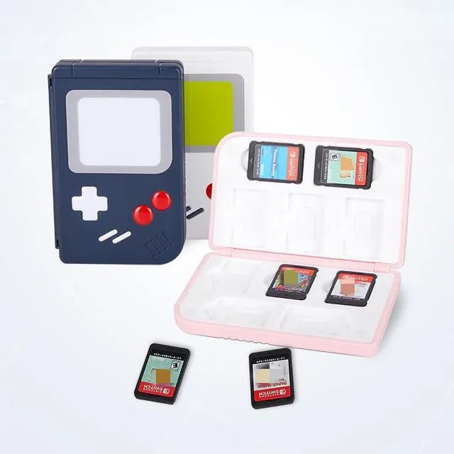 Nintendo Switch game card storage box in blue, pink and white colour options