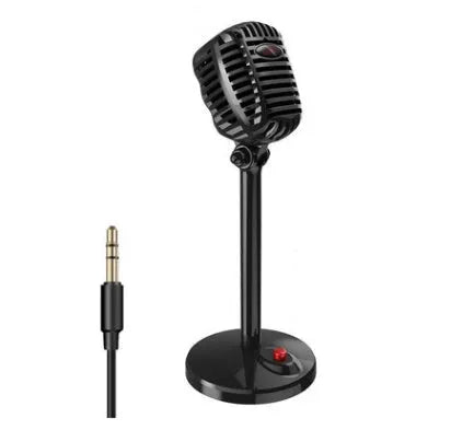 Black USB computer microphone on an adjustable ABS stand with a silicone foot pad.