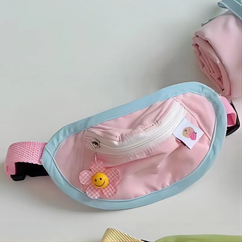 Powder blue, yellow, green, and pink backpack-style carrier for small dogs and cats on a white background.