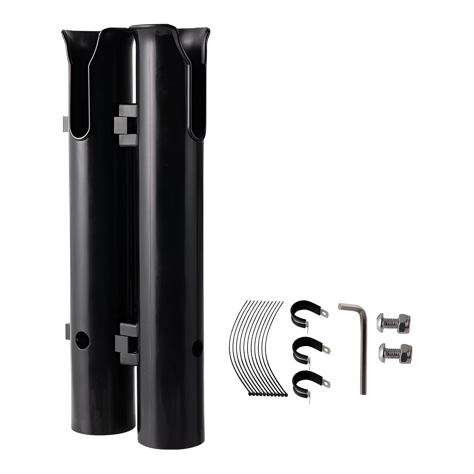 Plastic double-layer fishing rod rack mounted on a bicycle frame