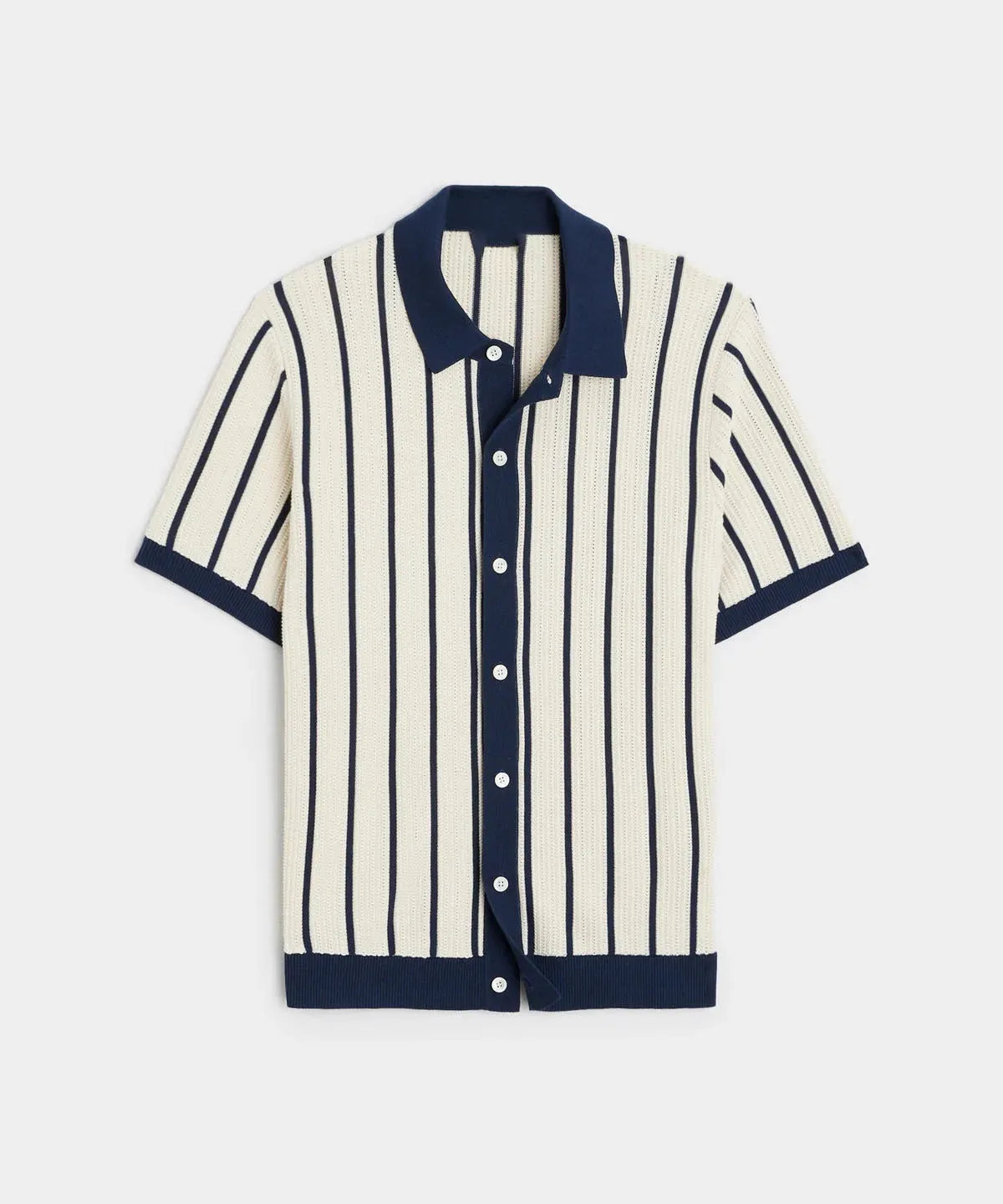 White men's knitted V-neck top with asymmetric British style design and short sleeves