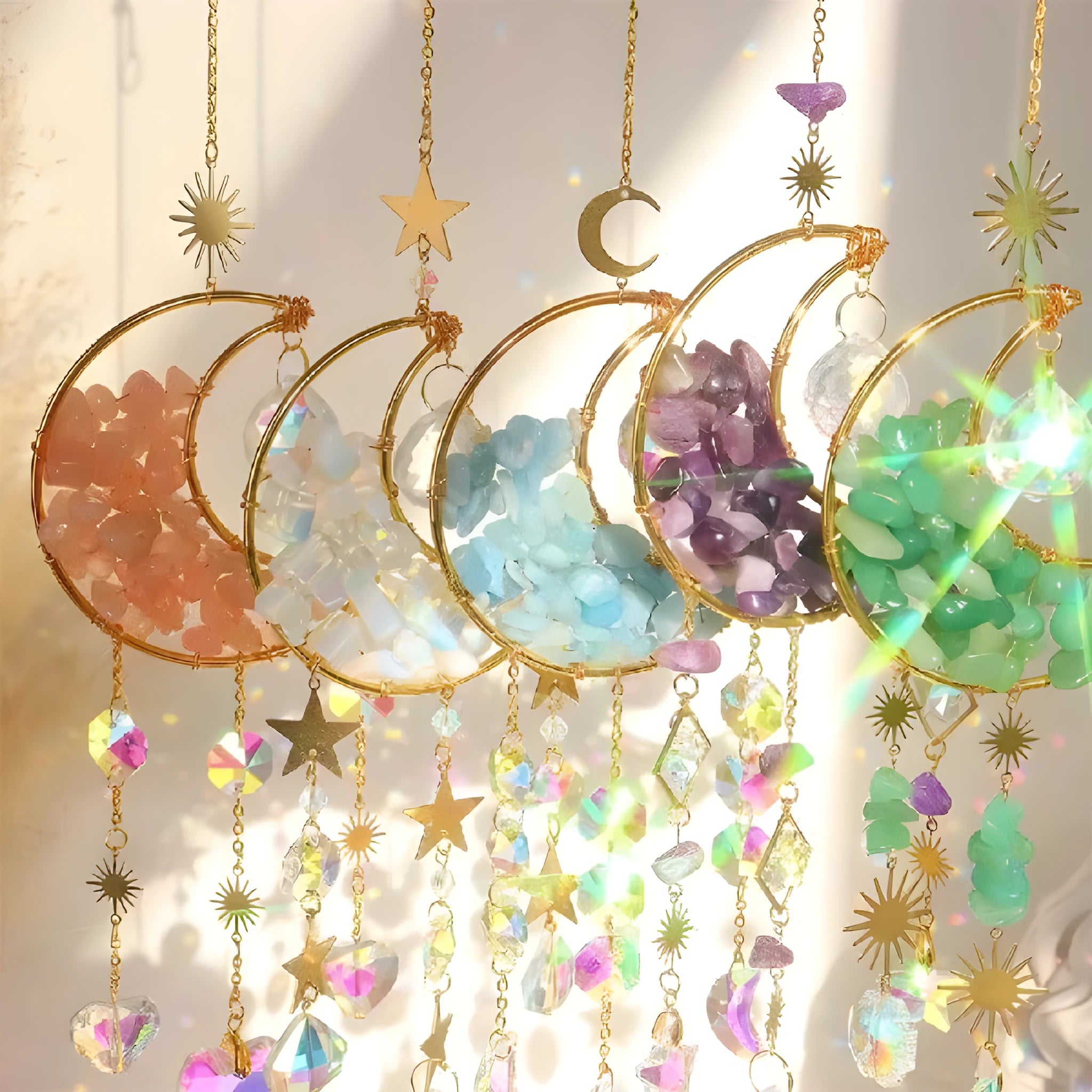 K9 crystal moon pendant car accessory with 100mm charm on a 420mm hanging chain.