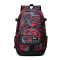 Classic blue nylon backpack with large main compartment and adjustable straps on a plain background.